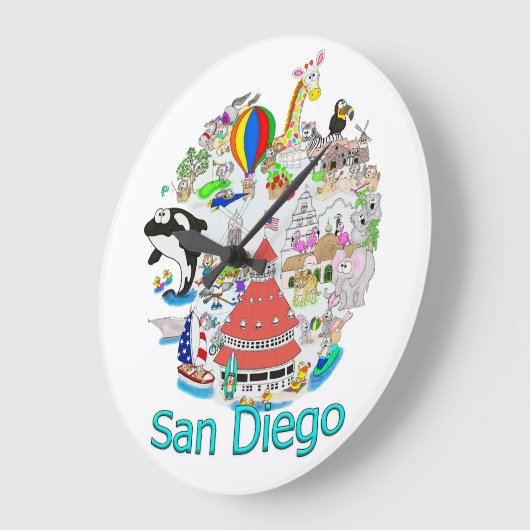 おもしろいサンディエゴカリフォルニア ラージ壁時計 (傾斜)