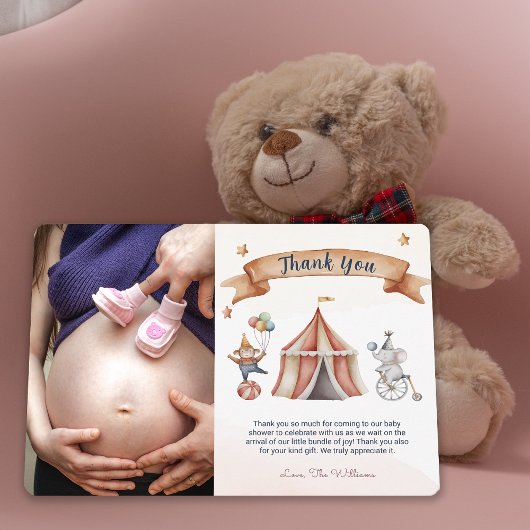 おもしろいサーカス動物ベビーシャワーサンキューカード 招待状