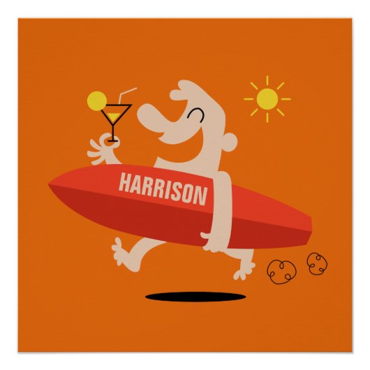 おもしろいサーファーとカクテル名前をカスタムするポスター ポスター (正面)