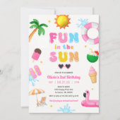 おもしろいザサンプールパーティーガールバースデーパーティー 招待状 (正面)