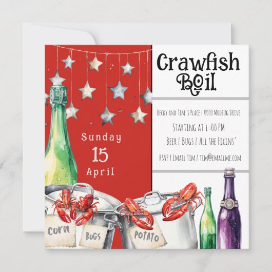 おもしろいザリガニが夏のパーティーを煮る 招待状 (正面)