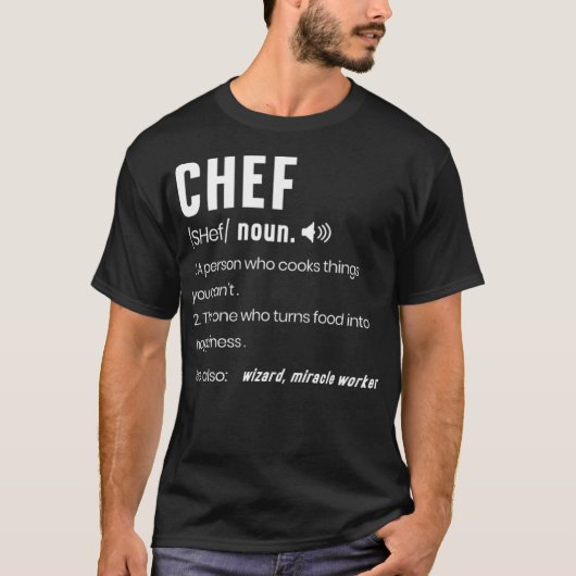 おもしろいシェフの説明　料理の達人　動物料理 Tシャツ (正面)