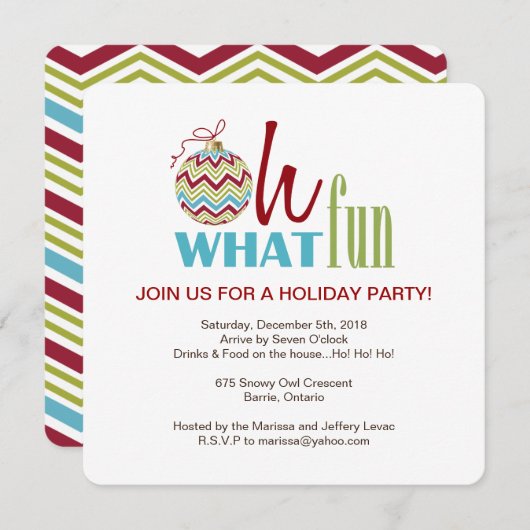 おもしろいシェブロンクリスマスパーティの招待状 招待状 (正面/裏面)