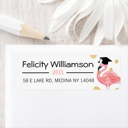 おもしろいシックかわいいトレンディーピンクフラミンゴ卒業キャップ ラベル (インサイチュ)