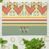 おもしろいシックフローラスタイリッシュハートカスタムイニシャル名 キッチンタオル (折り畳み)