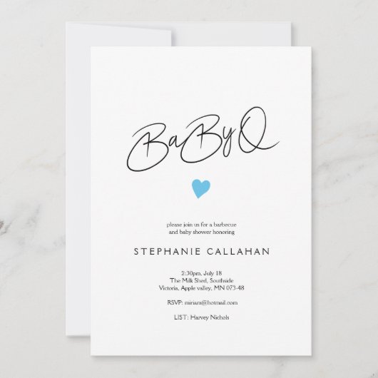 おもしろいシックベビーベビーQシャワーブルーハートモチーフ 招待状 (正面)