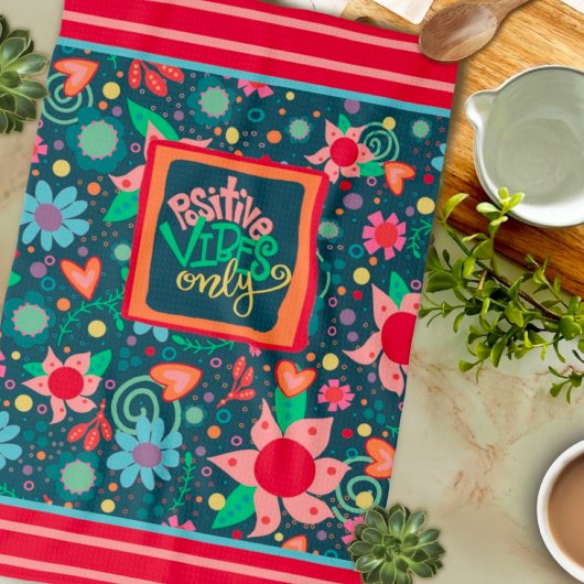 おもしろいシックモダンフローラ前向きビベスのみ引用文 キッチンタオル