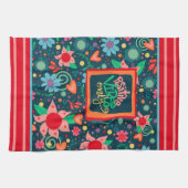 おもしろいシックモダンフローラ前向きビベスのみ引用文 キッチンタオル (横)