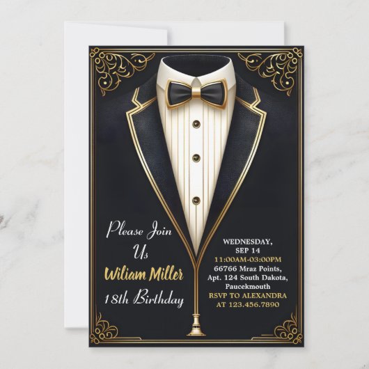 おもしろいシック・スーツ賞男性大人タキシード18誕生日 招待状 (正面)