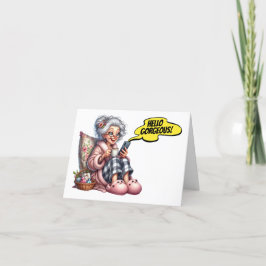 おもしろいシニアコーヒと携帯電話 ノートカード