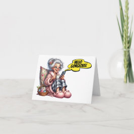 おもしろいシニアコーヒと携帯電話 ノートカード