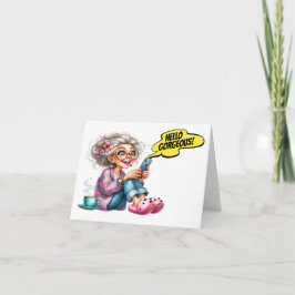 おもしろいシニアコーヒと携帯電話 ノートカード