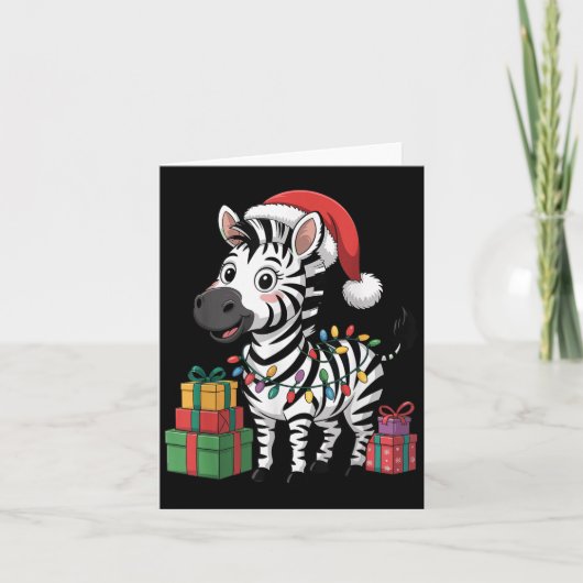 おもしろいシマウマのサンタ帽子が好きな動物の変なクリスマス カード (正面)