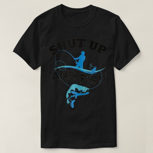 おもしろいシャットアップと魚ノベルティアート魚釣りシルエット Tシャツ (デザイン正面)