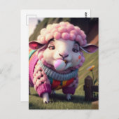 おもしろいシャボン玉を噛むセーターのピンクの羊 ポストカード (正面/裏面)