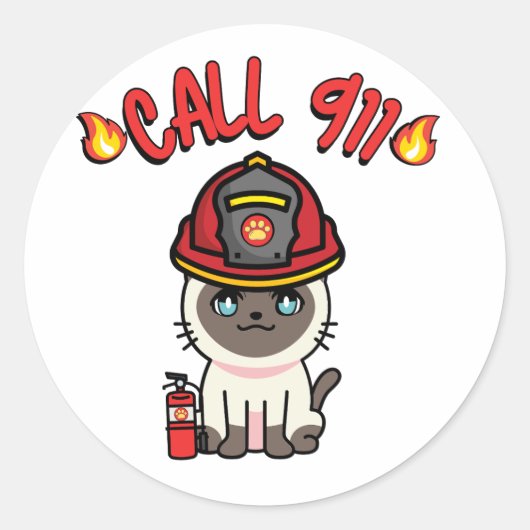 おもしろいシャム猫は消防士 ラウンドシール (正面)