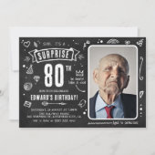 おもしろいシャルボードドードルフォトサプライズ80誕生日 招待状 (正面)