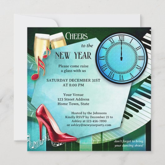 おもしろいシャンパンダンスニューイヤーイブ招待状 招待状 (正面)