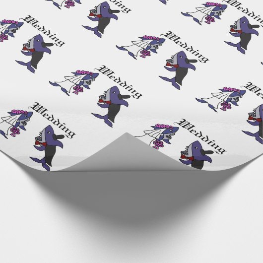 おもしろいシャーク新郎新婦の結婚漫画 ラッピングペーパー (角)