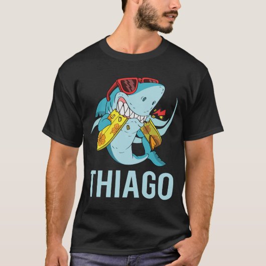 おもしろいシャーク – チアゴ名 Tシャツ (正面)