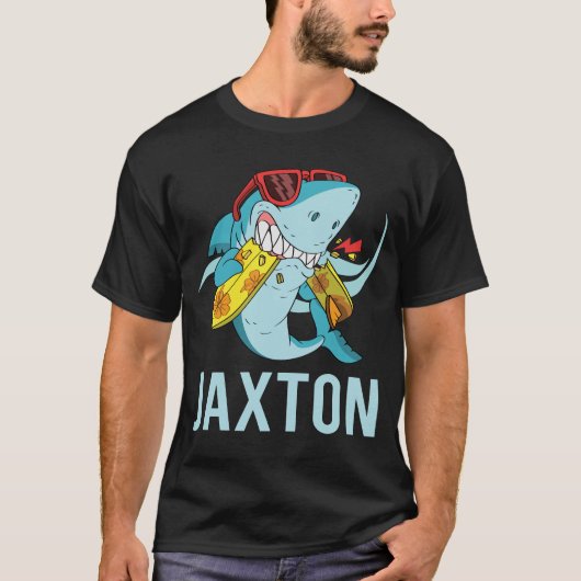 おもしろいシャーク – Jaxton名 Tシャツ (正面)