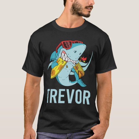 おもしろいシャーク – Trevor名 Tシャツ (正面)