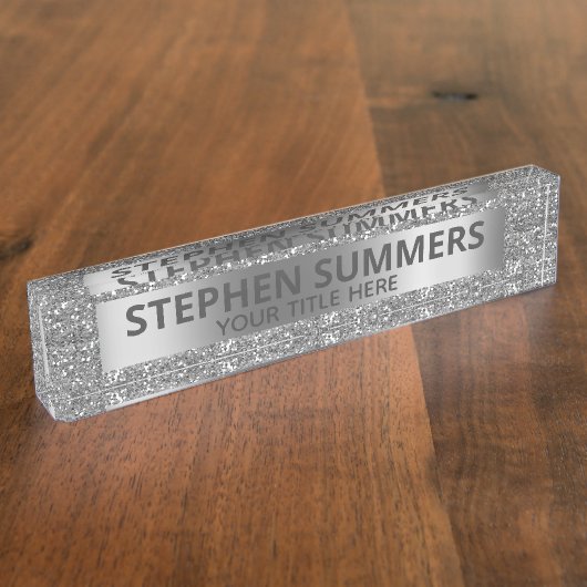 おもしろいシルバーフェイクグリッタースパークルグラムカスタム デスクネームプレート (側面)