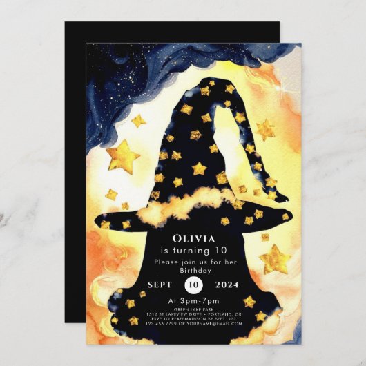 おもしろいシンプルウィザード誕生日 招待状 (正面/裏面)