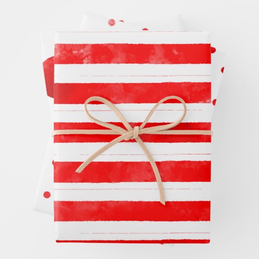 おもしろいシンプルクリスマス赤ストライプ水色モダン ラッピングペーパーシート (インサイチュ)