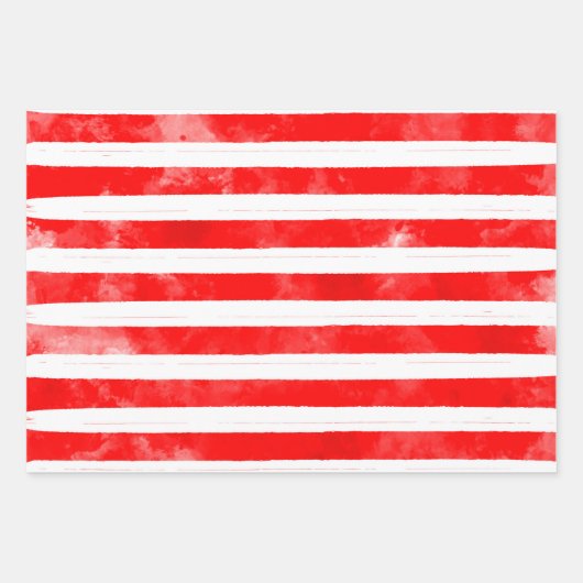 おもしろいシンプルクリスマス赤ストライプ水色モダン ラッピングペーパーシート (正面)