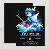 おもしろいシンプルパイレーツ誕生日 招待状 (正面/裏面)