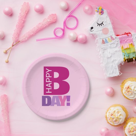 おもしろいシンプルピンクハッピーデイ紙プレート ペーパープレート (パーティー)