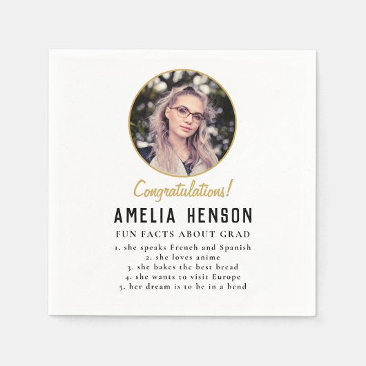 おもしろいシンプルファクトフォト大学院写真卒業パーティーNa スタンダードカクテルナプキン (正面)