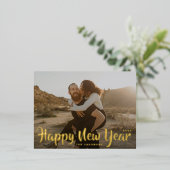 おもしろいシンプルメリークリスマスファミリー金ゴールドフォトフォイル 箔シーズンポストカード (立ち正面)