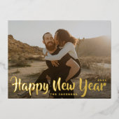 おもしろいシンプルメリークリスマスファミリー金ゴールドフォトフォイル 箔シーズンポストカード (正面)