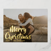 おもしろいシンプルメリークリスマス家族金ゴールド写真 箔シーズンポストカード (正面)