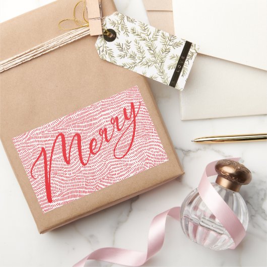 おもしろいシンプルレッドドードルメリークリスマスホリデー 長方形シール (ギフト)