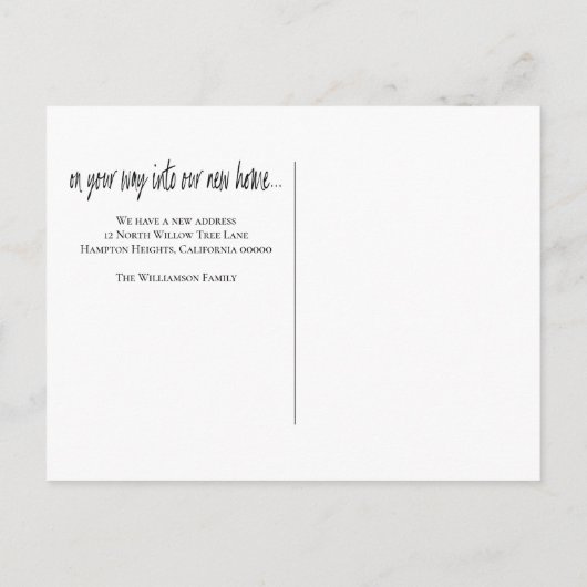 おもしろいシンプル白黒新しいホームアドレス 案内ポストカード (裏面)