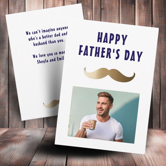 おもしろいシンプルMustache Happy Father's Day写真 カード