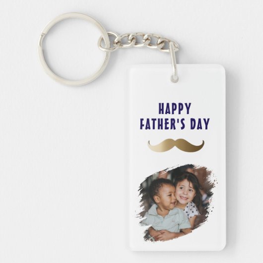 おもしろいシンプルMustache Happy Father's Day写真 キーホルダー (正面)