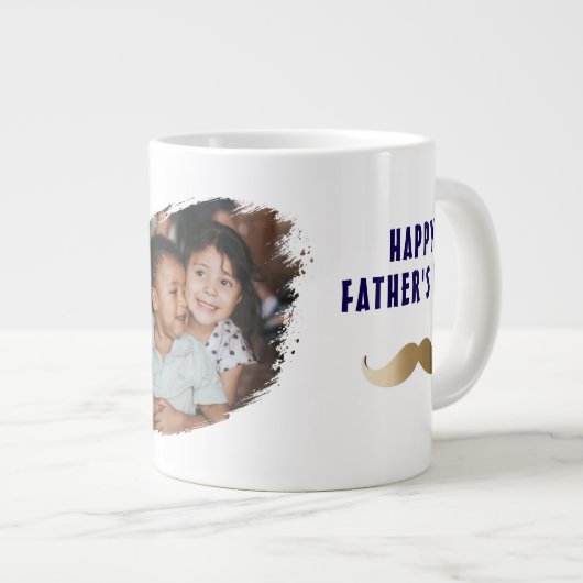 おもしろいシンプルMustache Happy Father's Day写真 ジャンボコーヒーマグカップ (正面右)