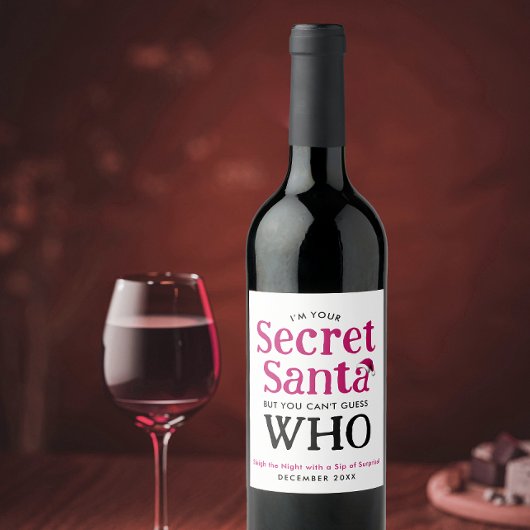 おもしろいシークレットサンタハッ赤と白トモダンスクリプト ワインラベル