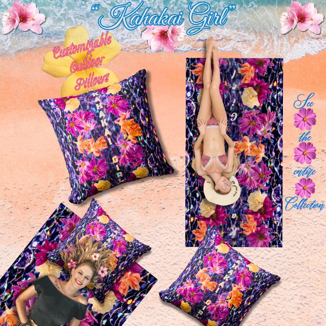 おもしろいシーサイドスイミングプール「かはかい(ビーチ) Girl」 アウトドアクッション (Kahakai Girl beautiful beach-lover's floral outdoor pillows you can customize)
