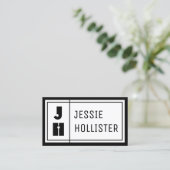 おもしろいジオメトリイニシャルと名前(黒縁ど付き) 名刺 (スタンド正面)