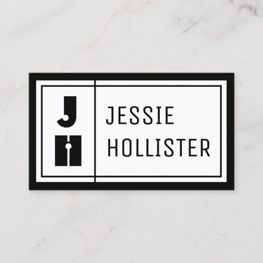 おもしろいジオメトリイニシャルと名前(黒縁ど付き) 名刺 (正面)