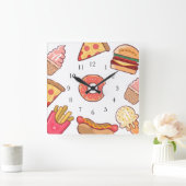 おもしろいジャンクフードマンガ名前をカスタムする&モノグラム スクエア壁時計 (ホーム)