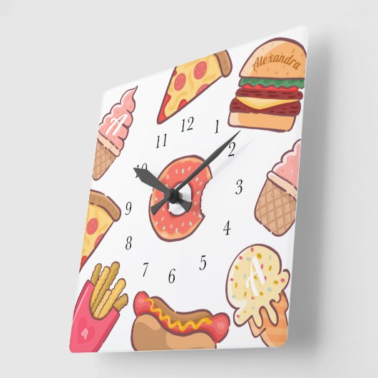 おもしろいジャンクフードマンガ名前をカスタムする&モノグラム スクエア壁時計 (傾斜)