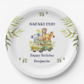 おもしろいジャングルアニマルサファリ誕生日 ペーパープレート (正面)