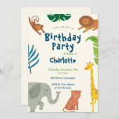 おもしろいジャングルアニマルズ誕生日招待状 招待状 (正面/裏面)