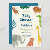 おもしろいジャングルアニマルベビーシャワー招待状 招待状 (正面/裏面)